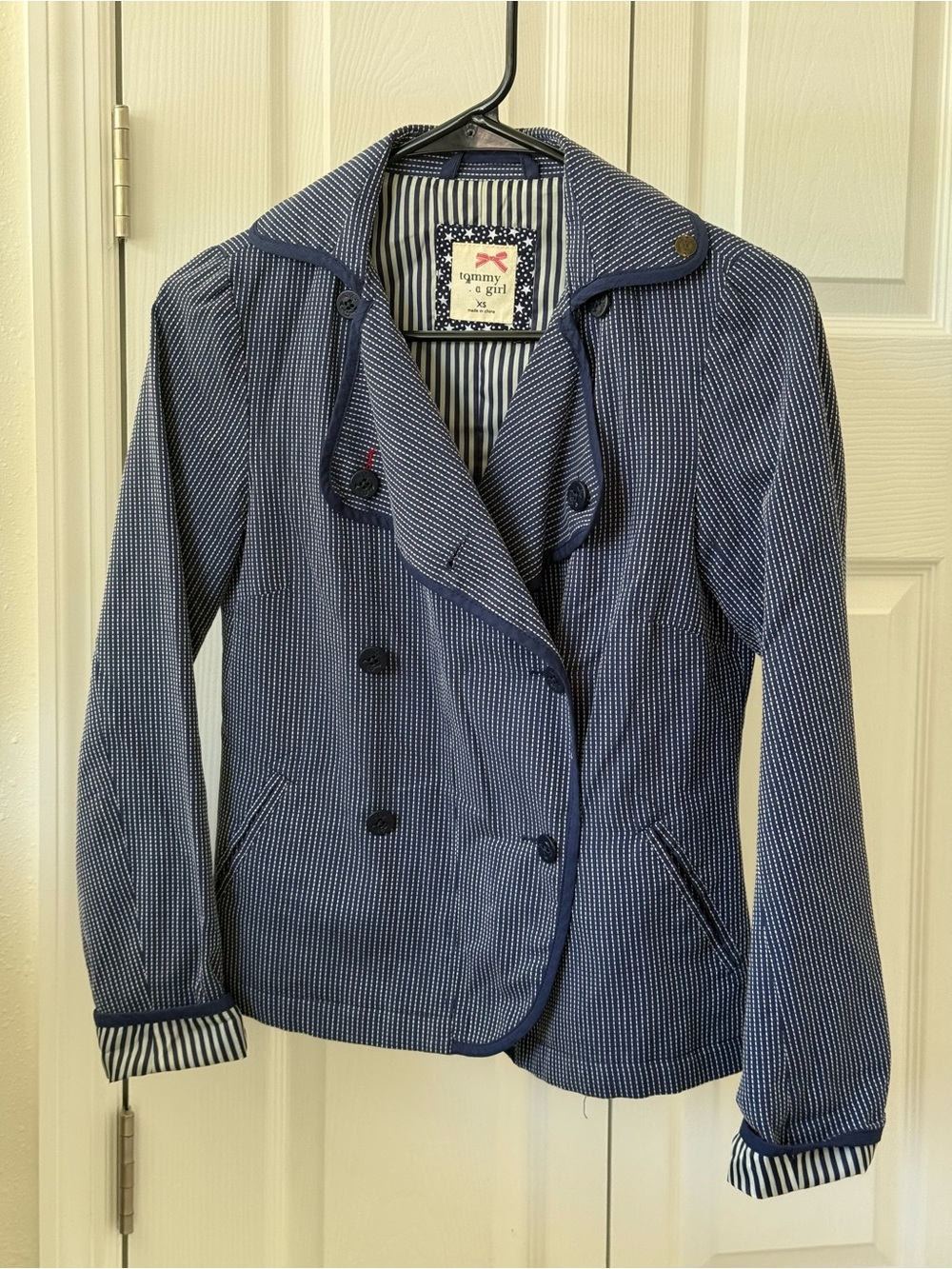 Tommy Hilfiger Navy Pinstripe Double-Breasted Blazer